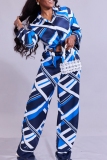 Casual Geometry Print Turndown Collar Long Sleeve Belted Front Tie Blouse And Wide Leg Pants Vacation Two Pieces Trouser Sets