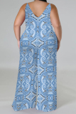 Casual Boho Floral Print V Neck Sleeveless Vacation Plus Size Wide Leg Cami Jumpsuits