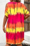 Casual Ombre Print O Neck Short Sleeve Hollow Out Plus Size Mini T-shirt Dresses