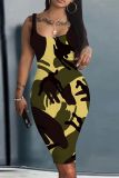 Casual Graphics Print U Neck Sleeveless Vacation Bodycon Midi Tank Dress