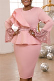 Sequins O Neck Flare Sleeve Ruffle Trim Formal Party Evening Mother Of The Bride Wedding Guest Bodycon Midi Dresses