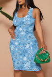 Casual Cartoon Print U Neck Sleeveless Vacation Bodycon Midi Tank Dress