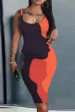 Casual Graphics Print U Neck Sleeveless Vacation Bodycon Midi Tank Dress