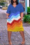 Casual Graphics Print Basic V Neck Short Sleeve Baggy T-shirt Midi Dress