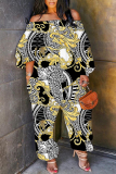 Casual Graphics Print Off Shoulder Long Sleeve Regular Vacation Harem Leg Jumpsuits