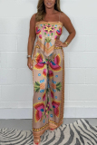 Boho Flowers Print Sleeveless Backless Square Neck Irregular Hem Cami Tops And Wide Leg Pants Vacation Two Pieces Trouser Sets