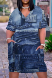 Casual Graphics Print Basic V Neck Short Sleeve Baggy T-shirt Midi Dress