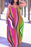 Graphcis Print Sleeveless Backless Spaghetti Strap Floor Length Vacation Baggy Sundress Slip Maxi Dress