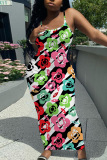 Sleeveless Casual Floral Print Backless Spaghetti Strap Long Bodycon Maxi Slip Dress