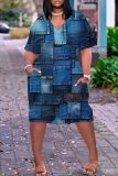 Casual Graphics Print Basic V Neck Short Sleeve Baggy T-shirt Midi Dress