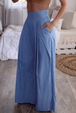 Casual High Waist Pocket Vacation Fitted Wide Leg Pants