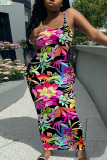 Sleeveless Casual Floral Print Backless Spaghetti Strap Long Bodycon Maxi Slip Dress