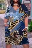 Casual Graphics Print Basic V Neck Short Sleeve Baggy T-shirt Midi Dress