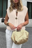 Casual O Neck Sleeveless Pocket Buttons Weave Knitted Sweater Vest