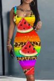 Casual Graphics Print U Neck Sleeveless Vacation Bodycon Midi Tank Dress