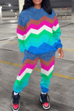 Sportwear Casual Print Basic O Neck Long Sleeve Sweatshirt And Skinny Pants Two Pieces Tracksuit Sweatpants Set