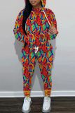 Sportwear Casual Graphics Print Long Sleeve Hooded Sweatshirt And Drawstring Pants Two Pieces Sweatpant Sets