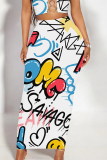 Casual Graphics Print High Waist Vacation Bodycon Maxi Skirt