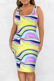 Casual Graphics Print U Neck Sleeveless Vacation Bodycon Midi Tank Dress