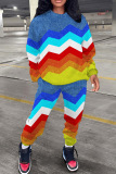 Sportwear Casual Print Basic O Neck Long Sleeve Sweatshirt And Skinny Pants Two Pieces Tracksuit Sweatpants Set