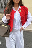 Casual O Neck Sleeveless Pocket Buttons Weave Knitted Sweater Vest