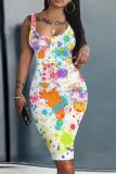 Casual Graphics Print U Neck Sleeveless Vacation Bodycon Midi Tank Dress