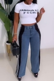 Casual Letter Print O Neck Short Sleeve Slim Fitted Crop T-Shirts