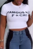 Casual Letter Print O Neck Short Sleeve Slim Fitted Crop T-Shirts