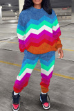 Sportwear Casual Print Basic O Neck Long Sleeve Sweatshirt And Skinny Pants Two Pieces Tracksuit Sweatpants Set