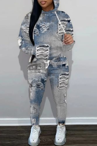 Sportwear Casual Graphics Print Long Sleeve Hooded Sweatshirt And Drawstring Pants Two Pieces Sweatpant Sets