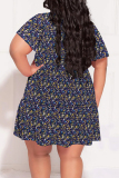 Casual Boho Print V Neck Short Sleeve Ruffle Hem Vacation Plus Size A Line Midi Dresses
