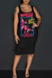 Casual Graphics Print U Neck Sleeveless Vacation Bodycon Midi Tank Dress
