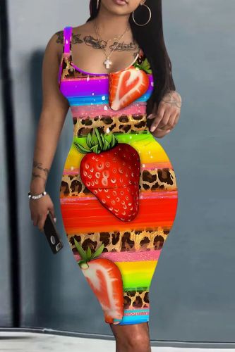 Casual Graphics Print U Neck Sleeveless Vacation Bodycon Midi Tank Dress