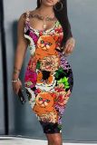 Casual Graphics Print U Neck Sleeveless Vacation Bodycon Midi Tank Dress