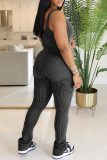 Casual  U Neck Sleeveless Pocket One Piece Bodysuit And Stacked Pants Two Pieces Trouser Set