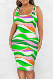 Casual Graphics Print U Neck Sleeveless Vacation Bodycon Midi Tank Dress