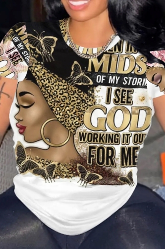 Casual Graphic Print O Neck Short Sleeve Slim Fitted T-Shirts
