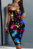 Casual Graphics Print U Neck Sleeveless Vacation Bodycon Midi Tank Dress