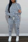 Sportwear Casual Graphics Print Long Sleeve Hooded Sweatshirt And Drawstring Pants Two Pieces Sweatpant Sets