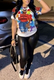 Casual Graphic Print O Neck Short Sleeve Slim Fitted T-Shirts