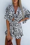 Casual Graphics Print V Neck Flare Sleeve Ruffle Trim Lace Up Front Tie Vacation Loose Romper