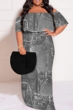 Casual Bobo Colorblock Print Short Sleeve Asymmetrical Floor Length Vacation Loose Maxi Dresses