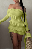 Backless Off Shoulder Flare Sleeve Ruffle Trim Formal Party Evening Bodycon Mini Dresses