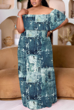 Casual Bobo Colorblock Print Short Sleeve Asymmetrical Floor Length Vacation Loose Maxi Dresses
