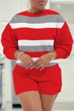 Casual Stripe Print O Neck Long Sleeve Sweatshirt And Shorts Two Pieces Shorts Sets