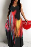 Sexy Graphcis Print Backless Spaghetti Strap Floor Length Vacation Baggy Sundress Slip Maxi Dress