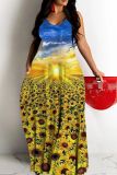 Sexy Graphcis Print Backless Spaghetti Strap Floor Length Vacation Baggy Sundress Slip Maxi Dress