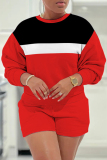Casual Stripe Print O Neck Long Sleeve Sweatshirt And Shorts Two Pieces Shorts Sets