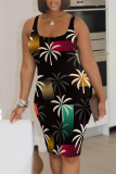 Casual Geometric Print U Neck Sleeveless Vacation Bodycon Midi Tank Dress