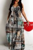 Sexy Graphcis Print Backless Spaghetti Strap Floor Length Vacation Baggy Sundress Slip Maxi Dress